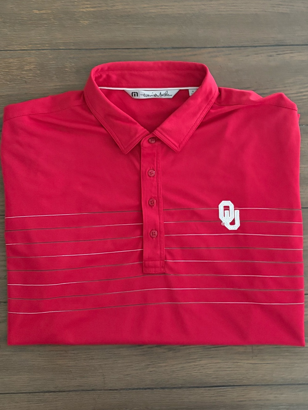 Travis Mathew Red OU Embroidered Polo with Subtle Horizontal Lines‎ Size XL